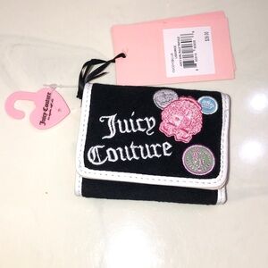 Juicy Couture Liquorice Juicy Girl Rule Trifold Wallet Patch Accents NWT